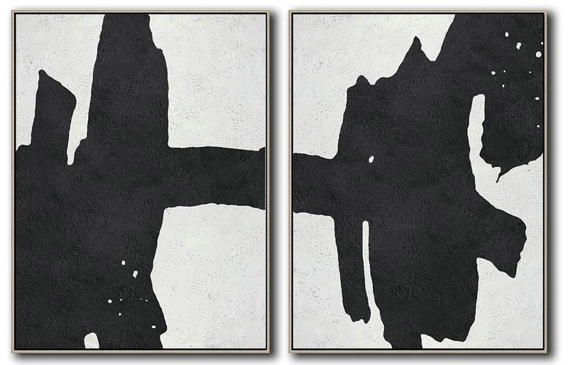 Hand Made Abstract Art,Set Of 2 Minimal Painting On Canvas - Large Living Room Wall Decor